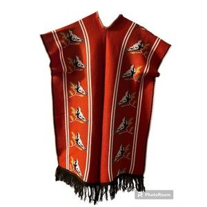 Bird on Branch Tunic Sweater Knit Cardigan Open Side Fringed Vest